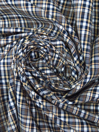 Midnight Navy/White/Mellow Apricot 100% Cotton Yarn-Dyed Plaid Shirting - NY Designer - 54W