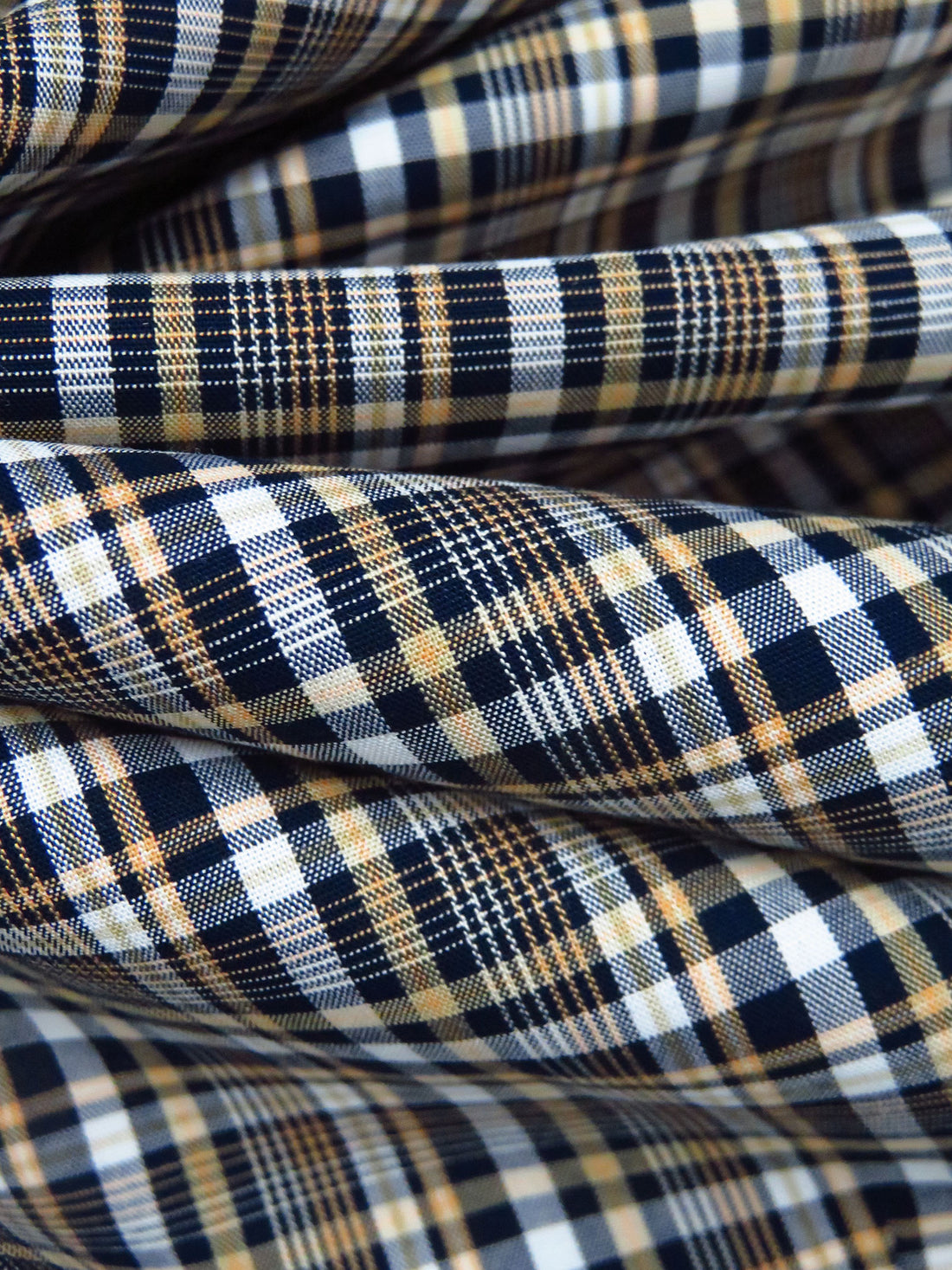 Midnight Navy/White/Mellow Apricot 100% Cotton Yarn-Dyed Plaid Shirting - NY Designer - 54W