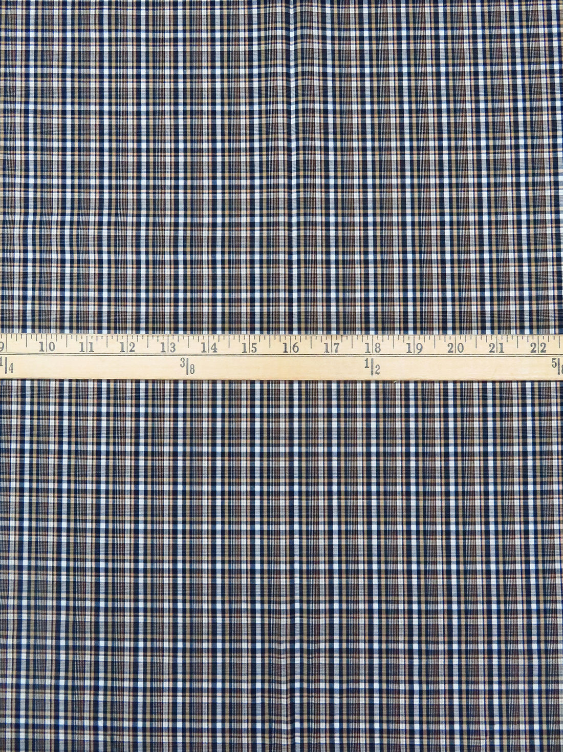 Midnight Navy/White/Mellow Apricot 100% Cotton Yarn-Dyed Plaid Shirting - NY Designer - 54W