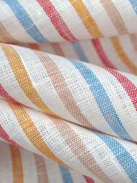 White/Marigold/Iceberg Blue/Multi 100% Linen Vertical Stripe Weave Shirt Weight Woven - NY Designer - 60W