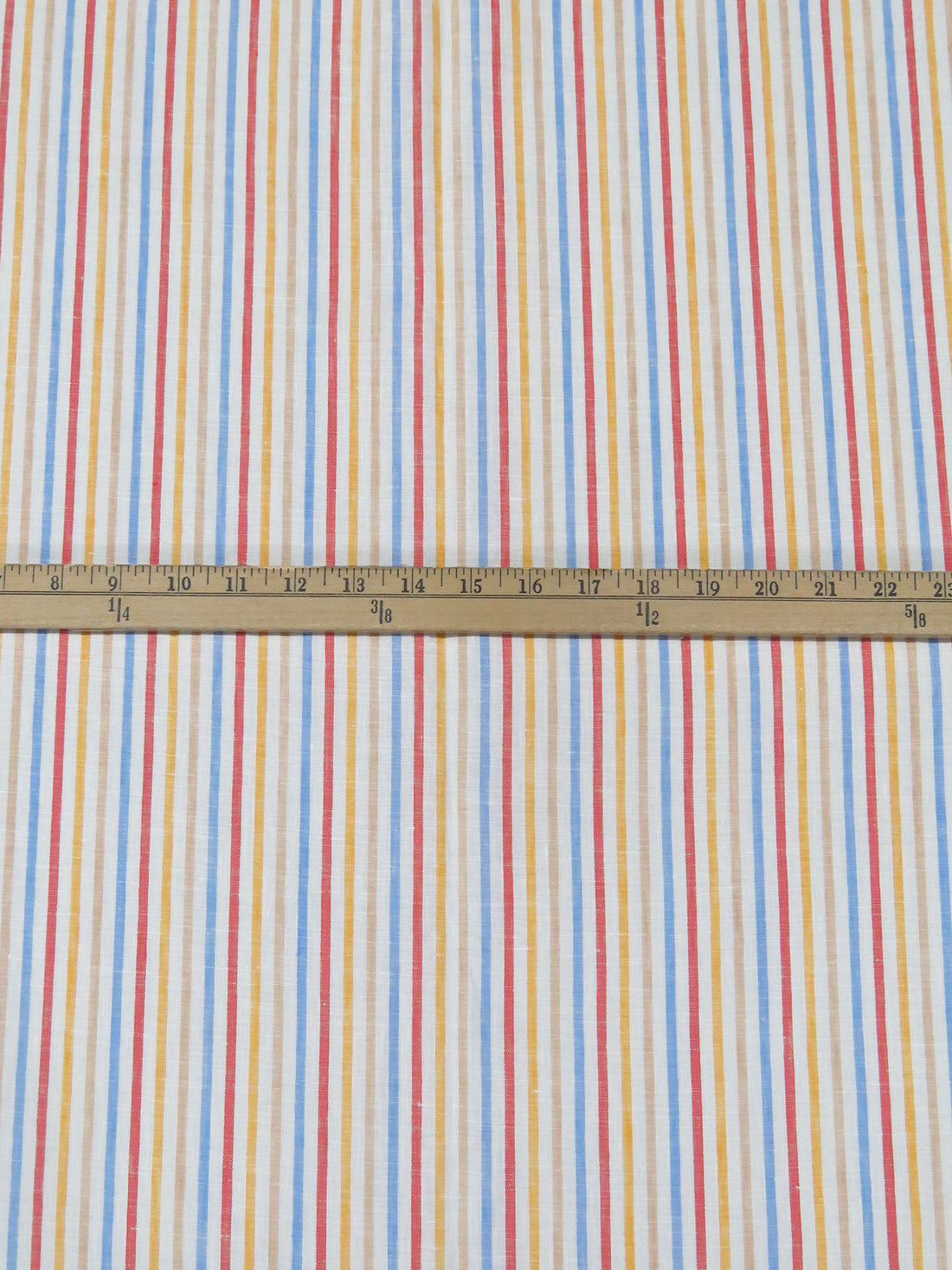 White/Marigold/Iceberg Blue/Multi 100% Linen Vertical Stripe Weave Shirt Weight Woven - NY Designer - 60W