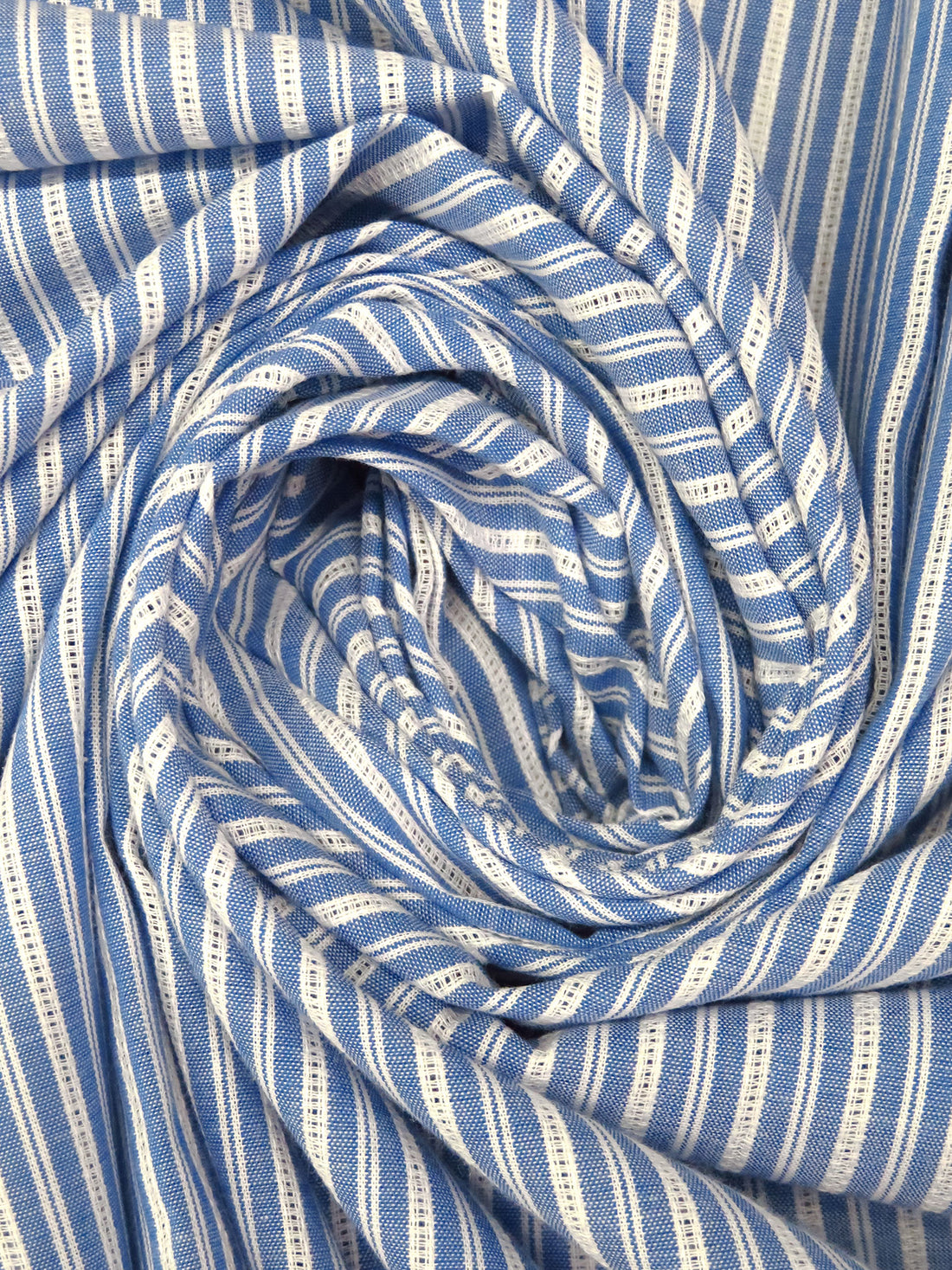Dark Cornflower/White 100% Cotton Vertical Stripe Open Weave Shirting - NY Designer - 58W