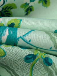 Teal/Pomelo Green/Celadon/Multi 100% Rayon Single Border Floral On Vertical Stripe Print Twill Challis - NY Designer - 56W