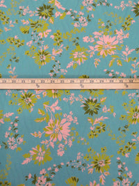Green Sheen/Melon/Olive/Multi 100% Rayon Floral Print Crepe - NY Designer - 54W