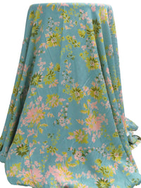 Green Sheen/Melon/Olive/Multi 100% Rayon Floral Print Crepe - NY Designer - 54W