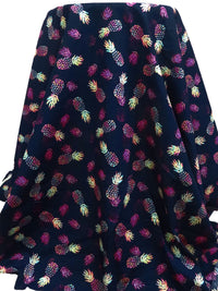 Midnight Navy/Grape/White/Multi 100% Cotton Pineapple Print Lawn - NY Designer - 56W