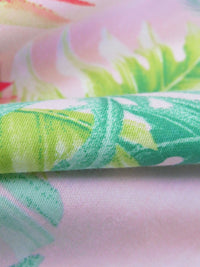 Pale Pink/Mint/Amaranth/Multi 100% Cotton Tropical Floral & Fauna Print Sateen Shirting - NY Designer - 60W