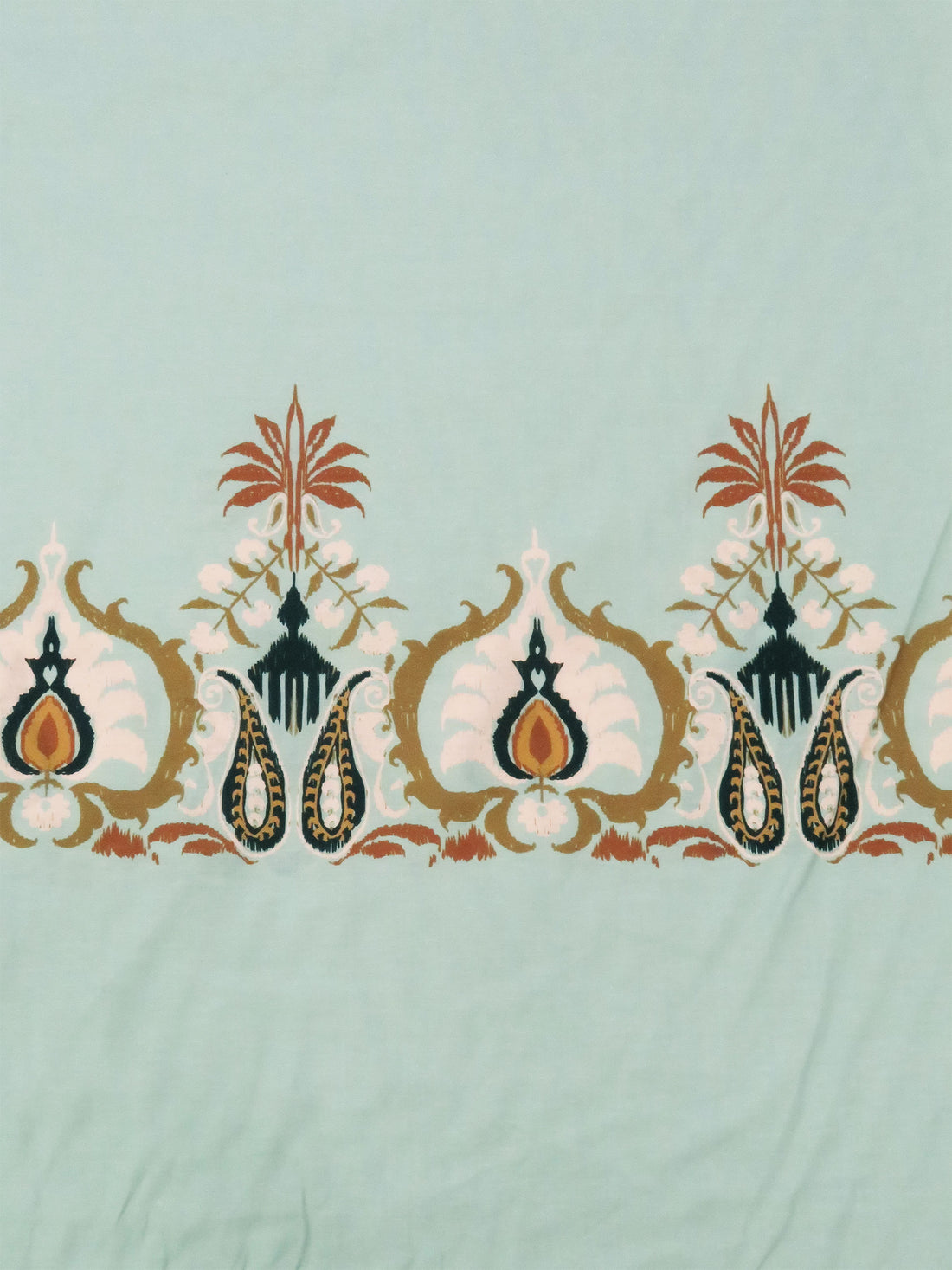 SOLD BY THE PANEL ONLY - Sea Glass Green/Pale Petal Pink/Willow Brown/Multi 100% Rayon Damask Paisley Print Twill Challis - NY Designer - 58W