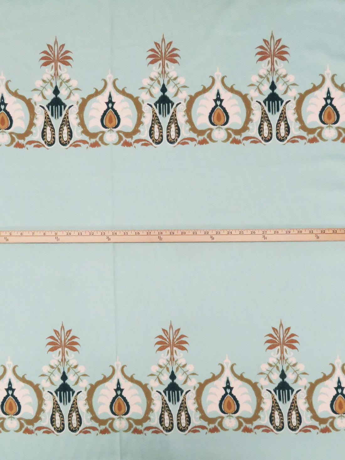 SOLD BY THE PANEL ONLY - Sea Glass Green/Pale Petal Pink/Willow Brown/Multi 100% Rayon Damask Paisley Print Twill Challis - NY Designer - 58W