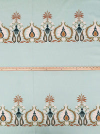 SOLD BY THE PANEL ONLY - Sea Glass Green/Pale Petal Pink/Willow Brown/Multi 100% Rayon Damask Paisley Print Twill Challis - NY Designer - 58W