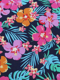 Navy/Orchid Pink/Fruit Punch/Multi 100% Rayon Tropical Floral Print Challis - NY Designer - 58W
