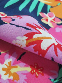 Navy/Orchid Pink/Fruit Punch/Multi 100% Rayon Tropical Floral Print Challis - NY Designer - 58W