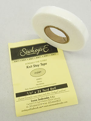 SewKeysE - White Fusible Knit Stay Tape - 1/2" 25 Yard Roll