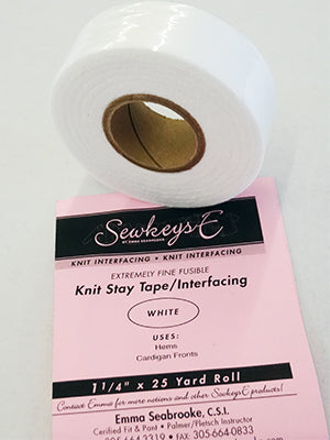 SewkeysE - White Fusible Knit Stay Tape/Interfacing - 1 1/4" 25 Yard Roll