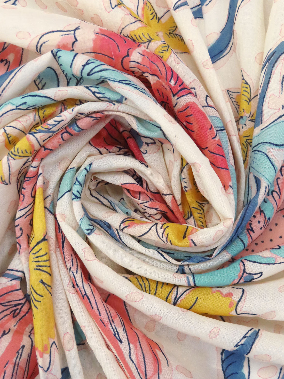 Light Salmon/Cream/Goldenrod/Multi Rayon/Tencel Large Floral Abstract Print Voile - NY Designer - 56W