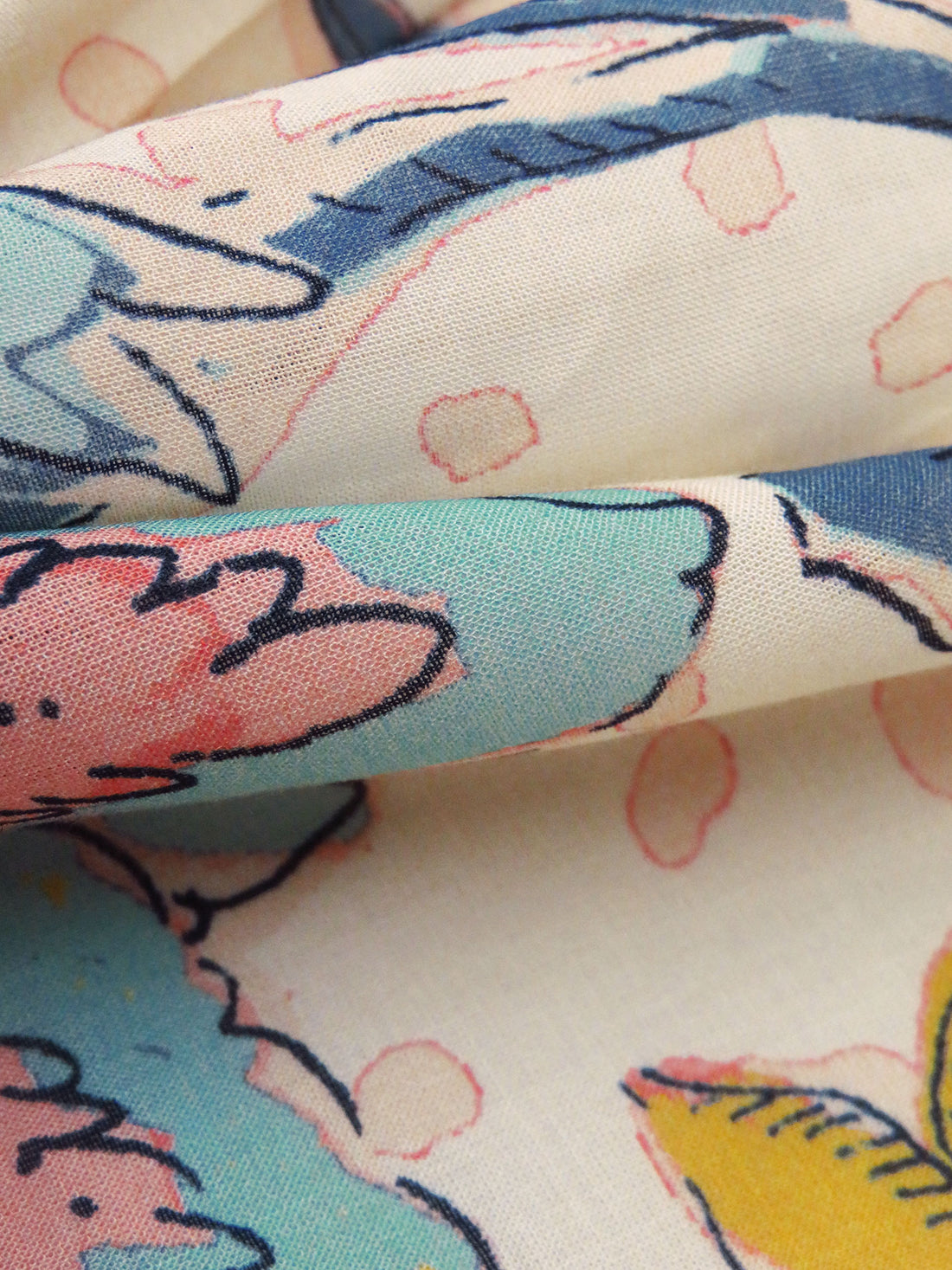 Light Salmon/Cream/Goldenrod/Multi Rayon/Tencel Large Floral Abstract Print Voile - NY Designer - 56W