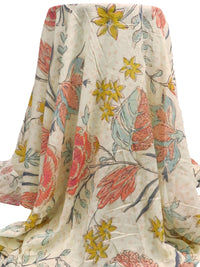 Light Salmon/Cream/Goldenrod/Multi Rayon/Tencel Large Floral Abstract Print Voile - NY Designer - 56W