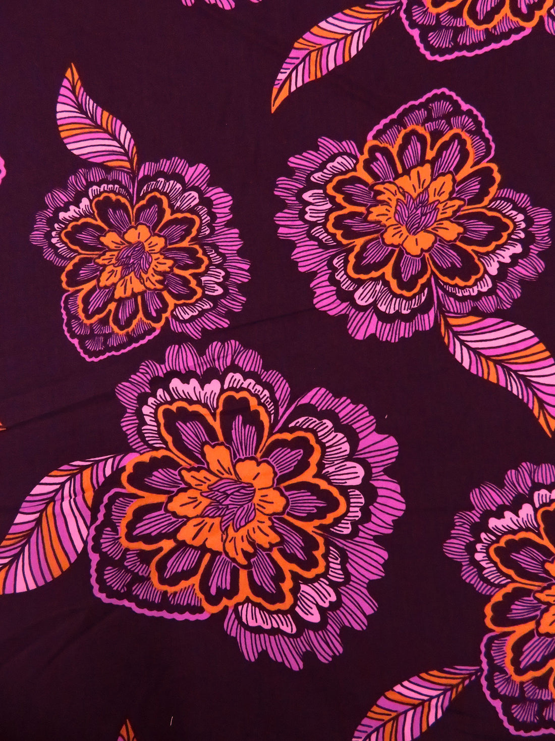 Cured Eggplant/French Pink/Vivid Orange/Multi 100% Cotton Large Abstract Floral Print Lawn - NY Designer - 56W