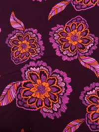 Cured Eggplant/French Pink/Vivid Orange/Multi 100% Cotton Large Abstract Floral Print Lawn - NY Designer - 56W
