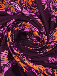 Cured Eggplant/French Pink/Vivid Orange/Multi 100% Cotton Large Abstract Floral Print Lawn - NY Designer - 56W