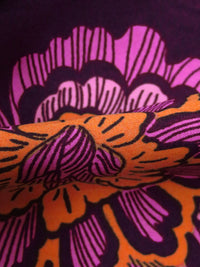 Cured Eggplant/French Pink/Vivid Orange/Multi 100% Cotton Large Abstract Floral Print Lawn - NY Designer - 56W