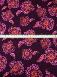Cured Eggplant/French Pink/Vivid Orange/Multi 100% Cotton Large Abstract Floral Print Lawn - NY Designer - 56W