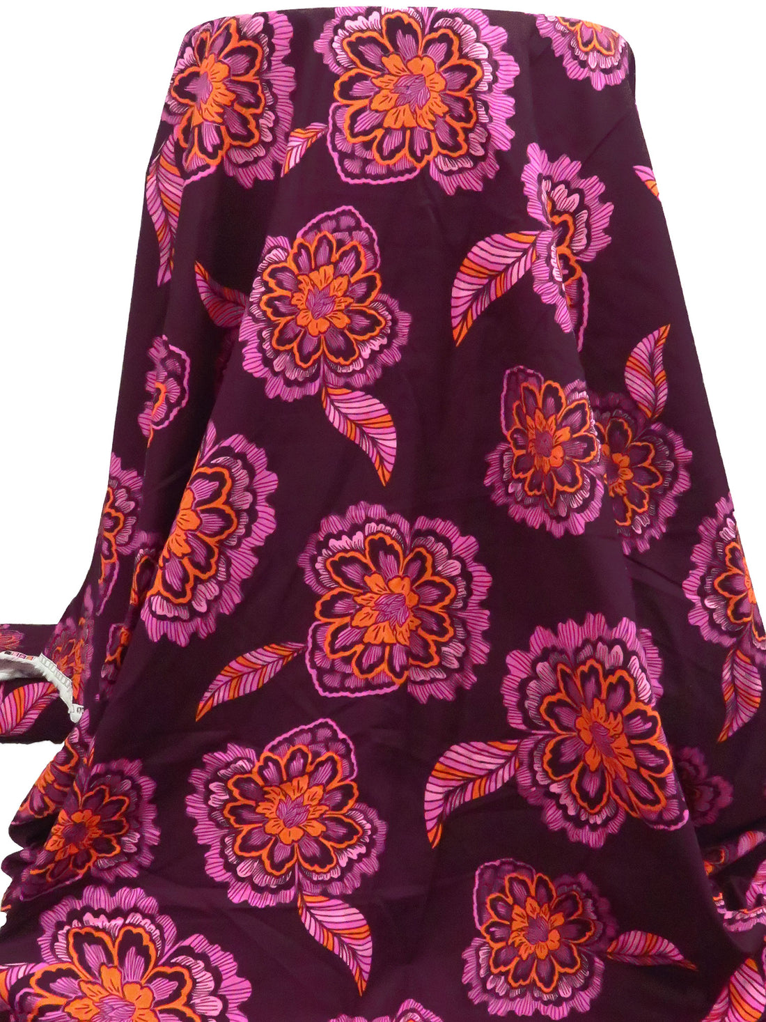 Cured Eggplant/French Pink/Vivid Orange/Multi 100% Cotton Large Abstract Floral Print Lawn - NY Designer - 56W