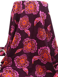Cured Eggplant/French Pink/Vivid Orange/Multi 100% Cotton Large Abstract Floral Print Lawn - NY Designer - 56W