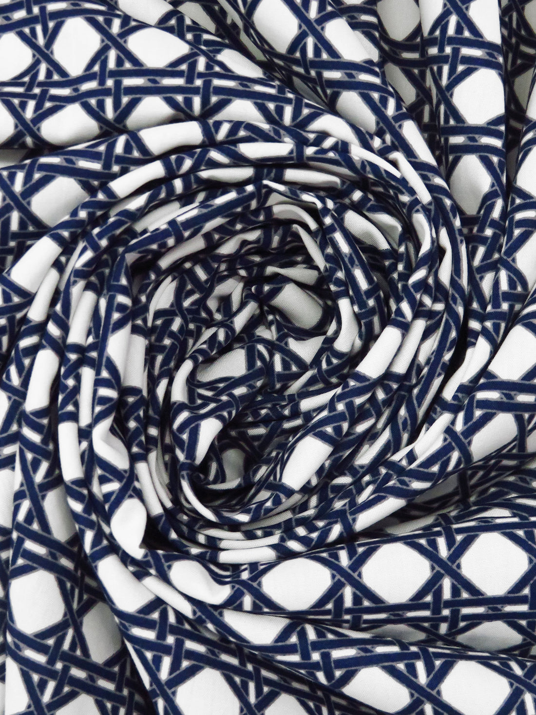 White/Midnight Navy/Dim Gray Cotton/Rayon Geometric Latticework Print Lawn - NY Designer - 56W