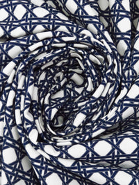 White/Midnight Navy/Dim Gray Cotton/Rayon Geometric Latticework Print Lawn - NY Designer - 56W