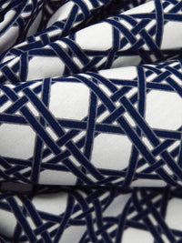 White/Midnight Navy/Dim Gray Cotton/Rayon Geometric Latticework Print Lawn - NY Designer - 56W