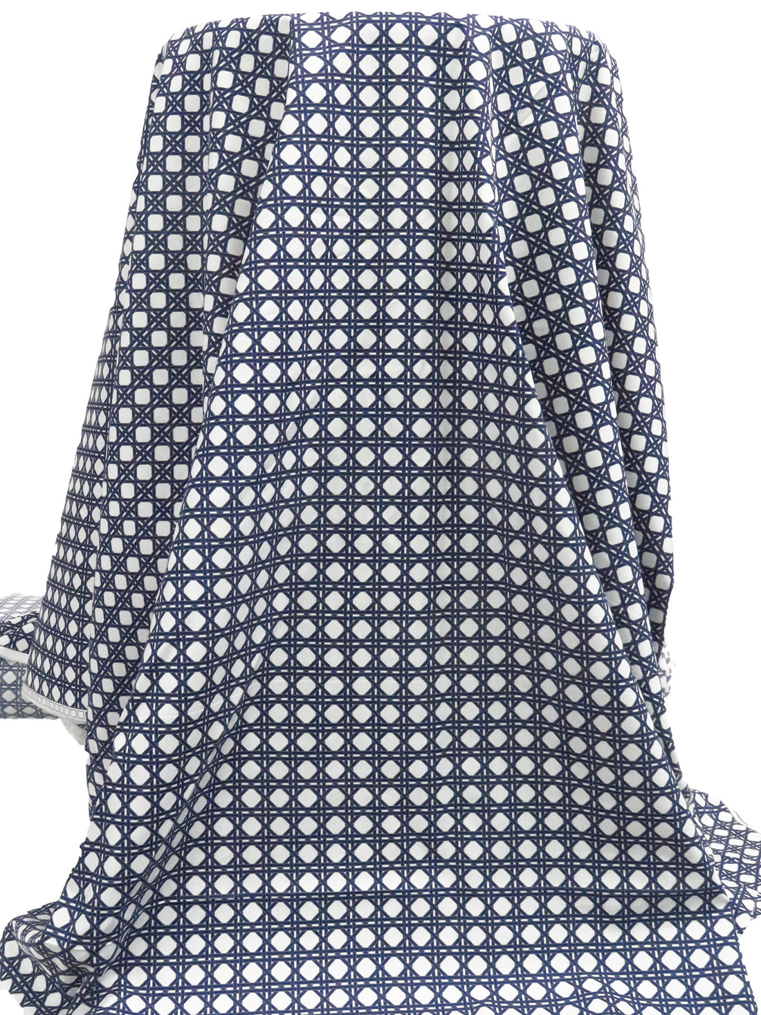 White/Midnight Navy/Dim Gray Cotton/Rayon Geometric Latticework Print Lawn - NY Designer - 56W