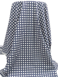 White/Midnight Navy/Dim Gray Cotton/Rayon Geometric Latticework Print Lawn - NY Designer - 56W