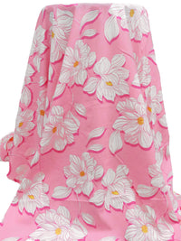 Flamingo Pink/White/Lemon/French Pink 100% Cotton Large Abstract Floral Print Lawn - NY Designer - 52W