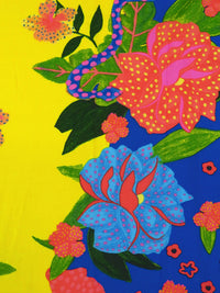 Yellow/Egyptian Blue/Cinnabar/Multi 100% Rayon Abstract Tropical Print Challis - NY Designer - 50W