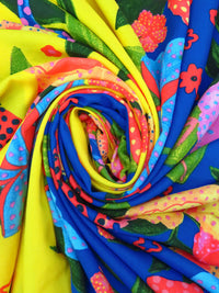 Yellow/Egyptian Blue/Cinnabar/Multi 100% Rayon Abstract Tropical Print Challis - NY Designer - 50W