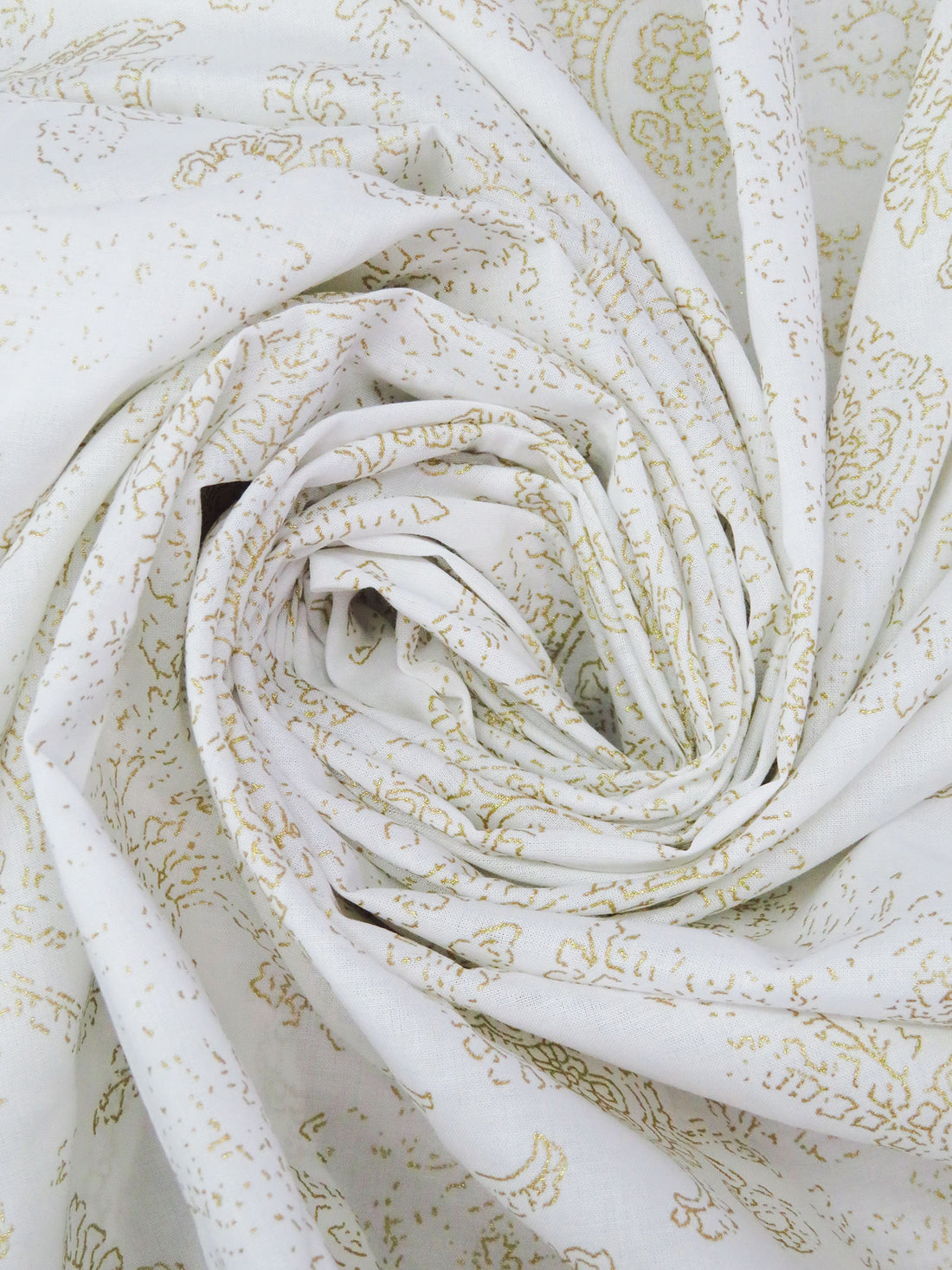 White/True Gold 100% Cotton Fading Ornate Scrollwork Print Lawn - NY Designer - 52W