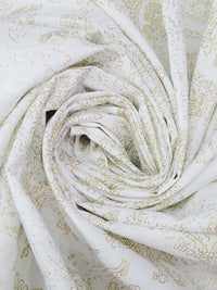White/True Gold 100% Cotton Fading Ornate Scrollwork Print Lawn - NY Designer - 52W