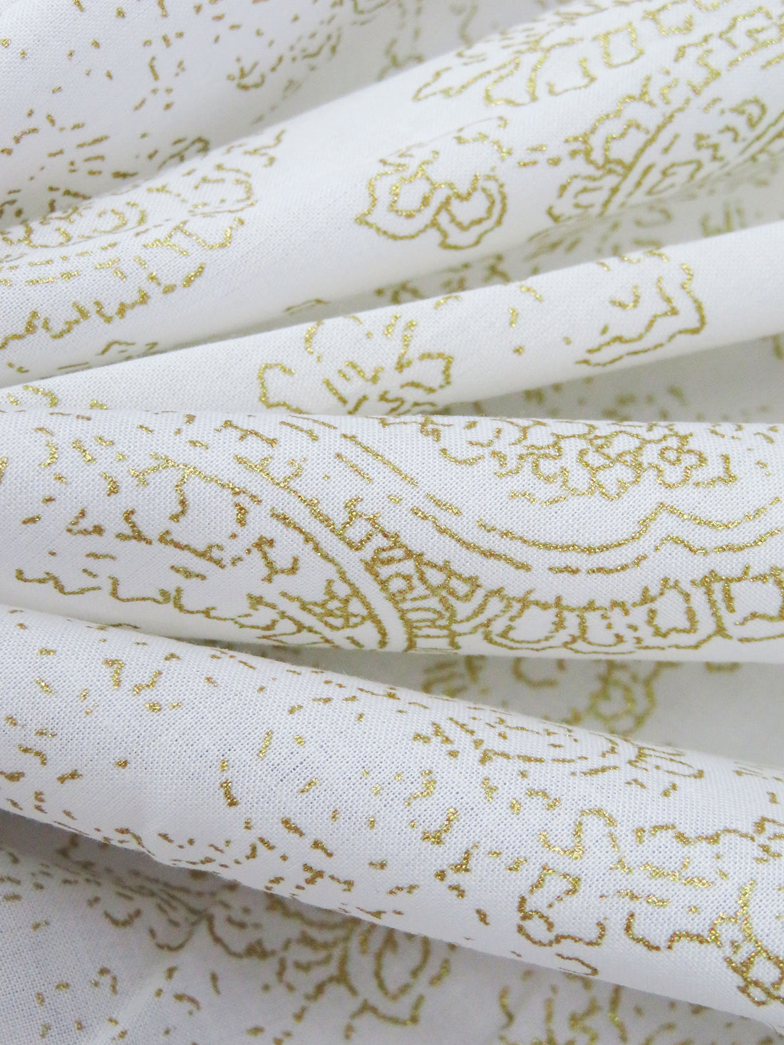 White/True Gold 100% Cotton Fading Ornate Scrollwork Print Lawn - NY Designer - 52W