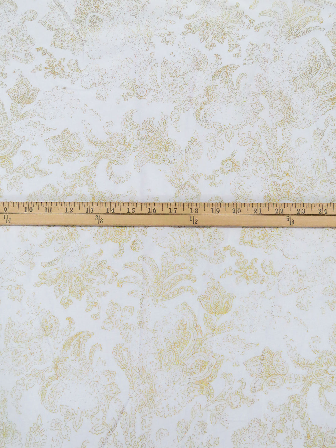 White/True Gold 100% Cotton Fading Ornate Scrollwork Print Lawn - NY Designer - 52W