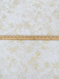 White/True Gold 100% Cotton Fading Ornate Scrollwork Print Lawn - NY Designer - 52W