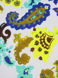 White/Bitter Lemon/Turquoise/Multi 100% Cotton Large Paisley Print Lawn - NY Designer - 54W