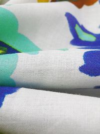 White/Bitter Lemon/Turquoise/Multi 100% Cotton Large Paisley Print Lawn - NY Designer - 54W