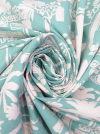 Light Dusty Teal/White Rayon/Nylon/Lycra Moroccan Holiday Print Stretch Twill Bottom Weight Woven - NY Designer - 54W
