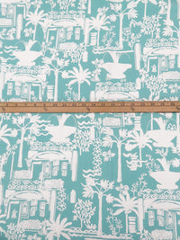 Light Dusty Teal/White Rayon/Nylon/Lycra Moroccan Holiday Print Stretch Twill Bottom Weight Woven - NY Designer - 54W