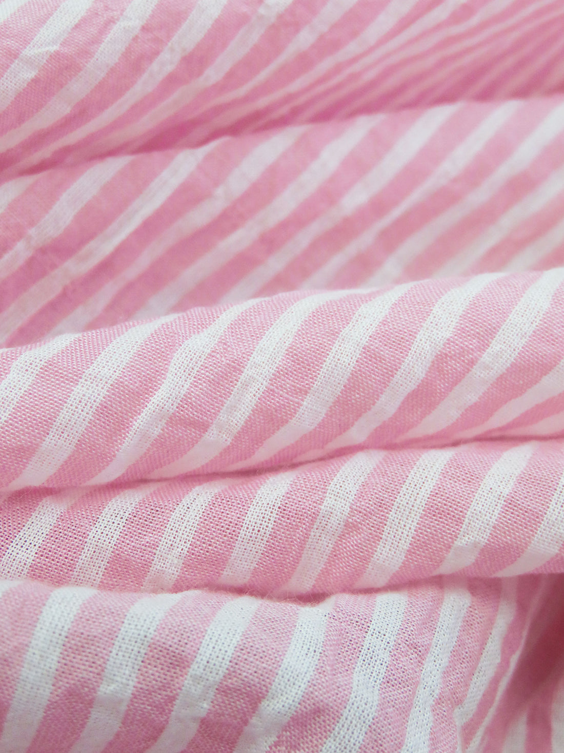 White/Bubblegum Pink Cotton/Lycra Vertical Stripe Weave Crinkle Voile - NY Designer - 60W