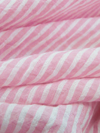 White/Bubblegum Pink Cotton/Lycra Vertical Stripe Weave Crinkle Voile - NY Designer - 60W