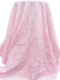 White/Bubblegum Pink Cotton/Lycra Vertical Stripe Weave Crinkle Voile - NY Designer - 60W