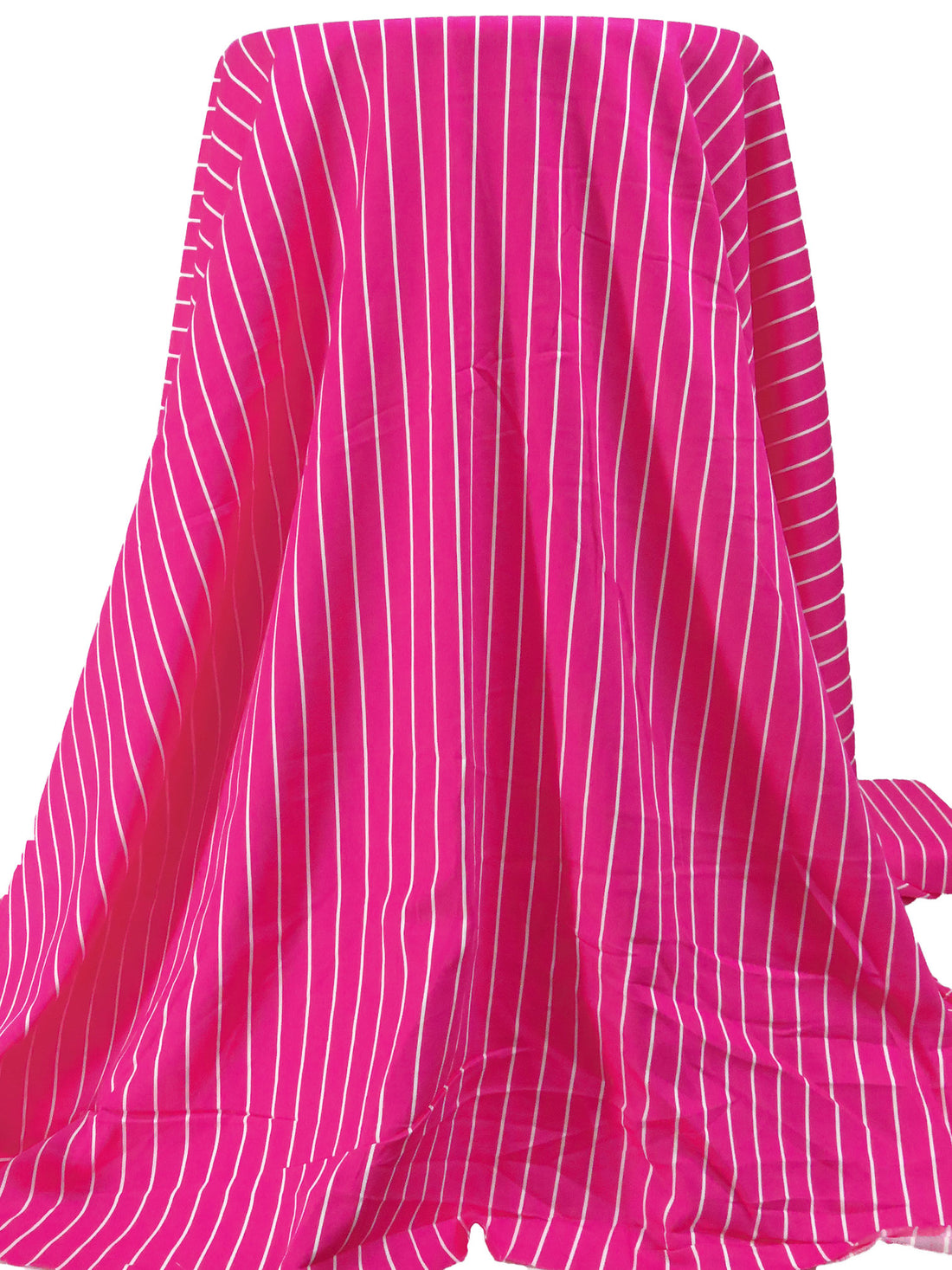 Vivid Cerise/White Cotton/Rayon Vertical Stripe Print Sateen Shirting - NY Designer - 54W
