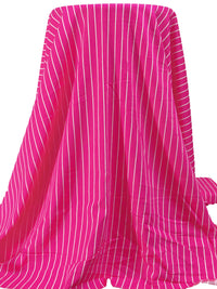 Vivid Cerise/White Cotton/Rayon Vertical Stripe Print Sateen Shirting - NY Designer - 54W